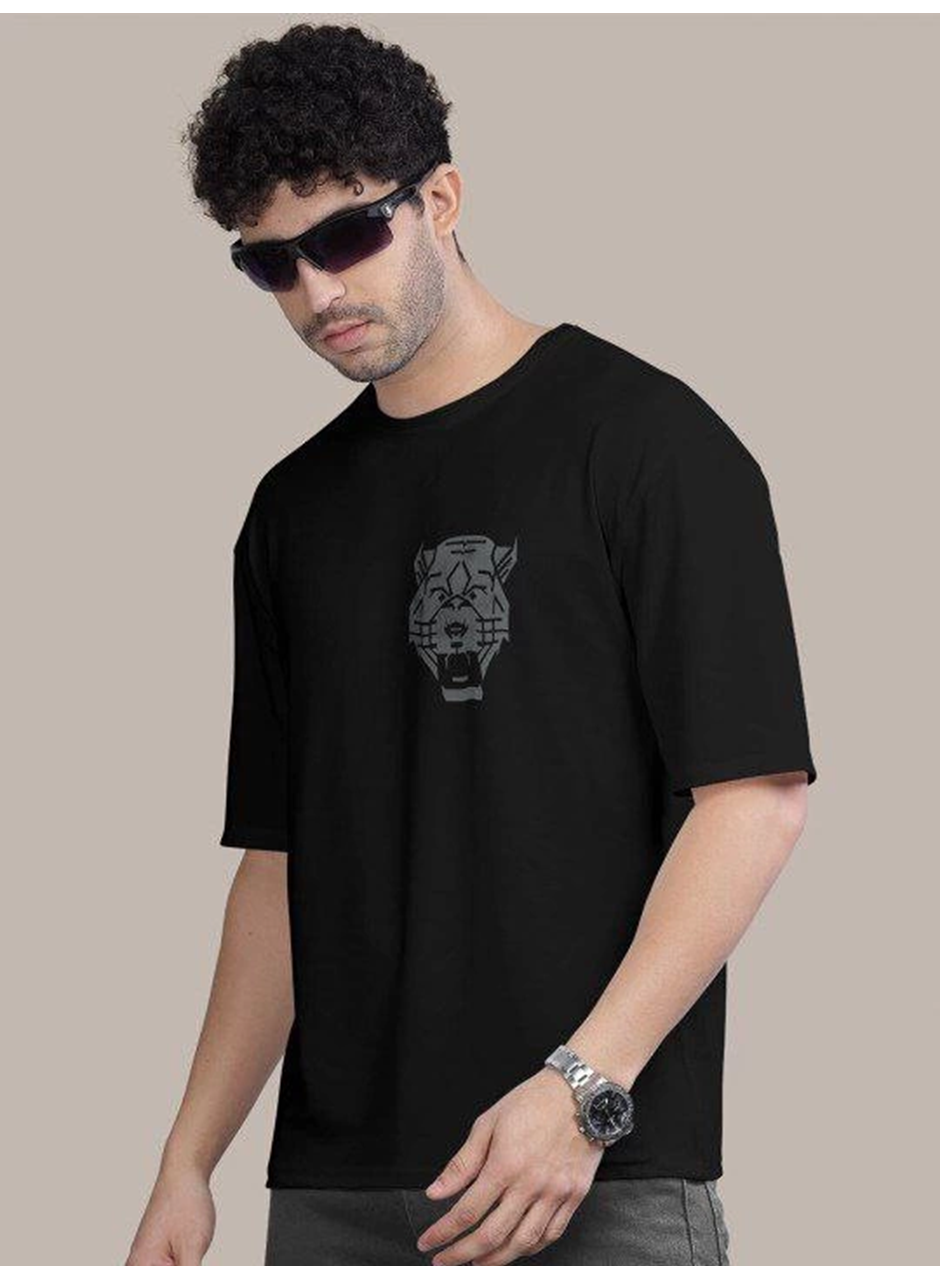 Erkek Baskılı Oversize T-shirt - Siyah