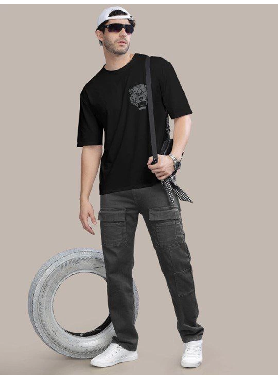 Erkek Baskılı Oversize T-shirt - Siyah