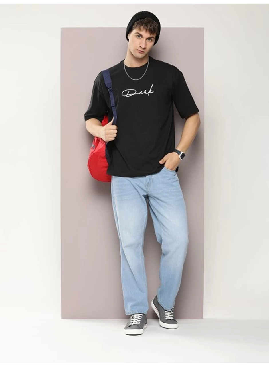 Erkek Baskılı Oversize T-shirt - Siyah