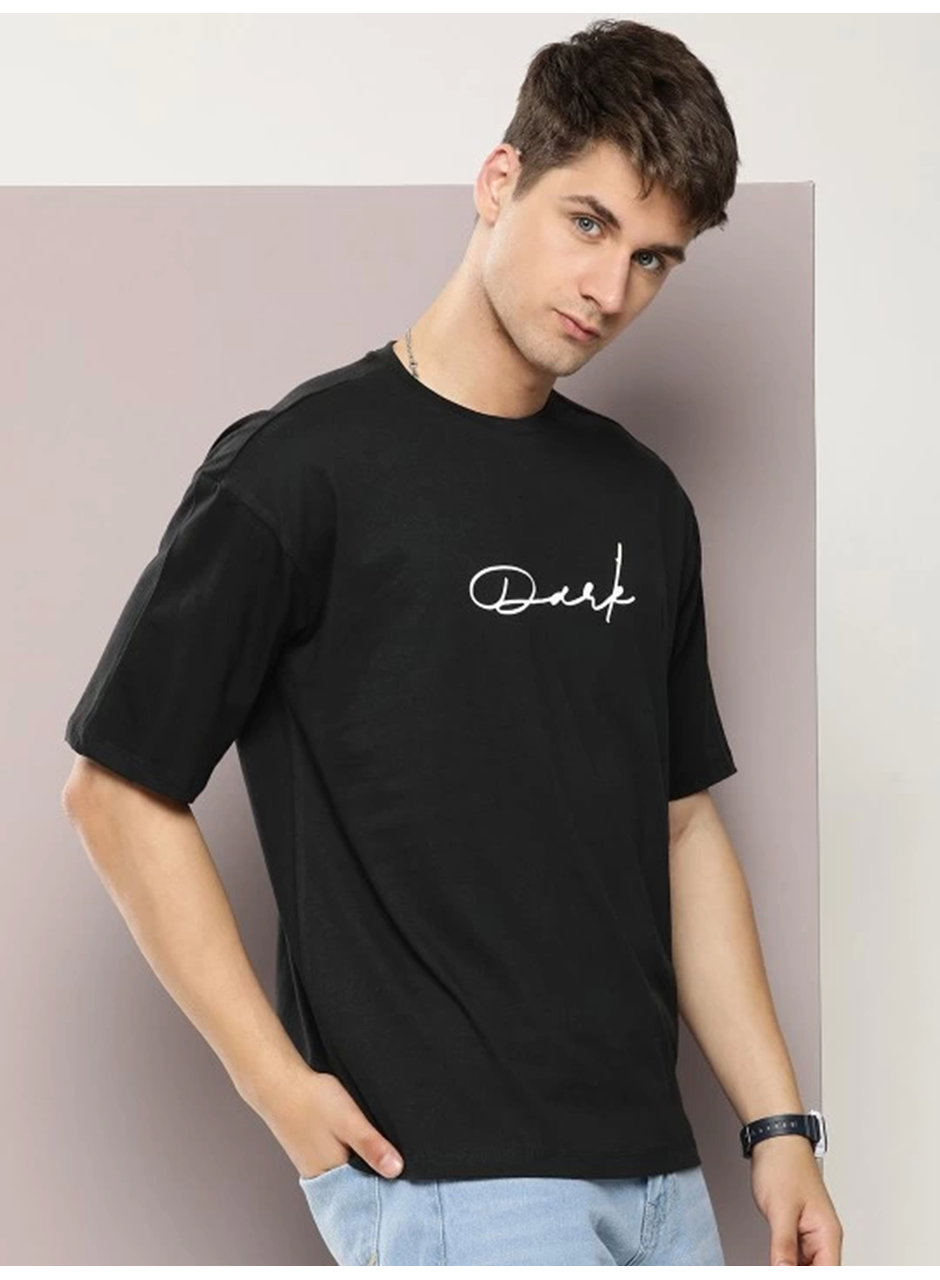 Erkek Baskılı Oversize T-shirt - Siyah