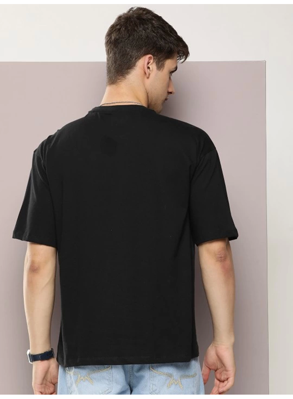 Erkek Baskılı Oversize T-shirt - Siyah