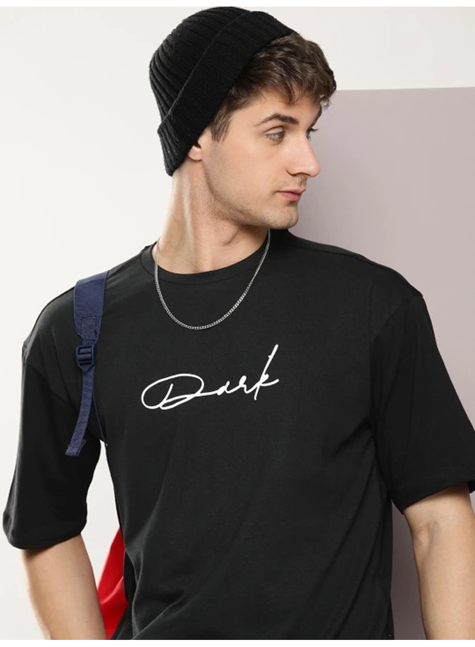 Erkek Baskılı Oversize T-shirt - Siyah