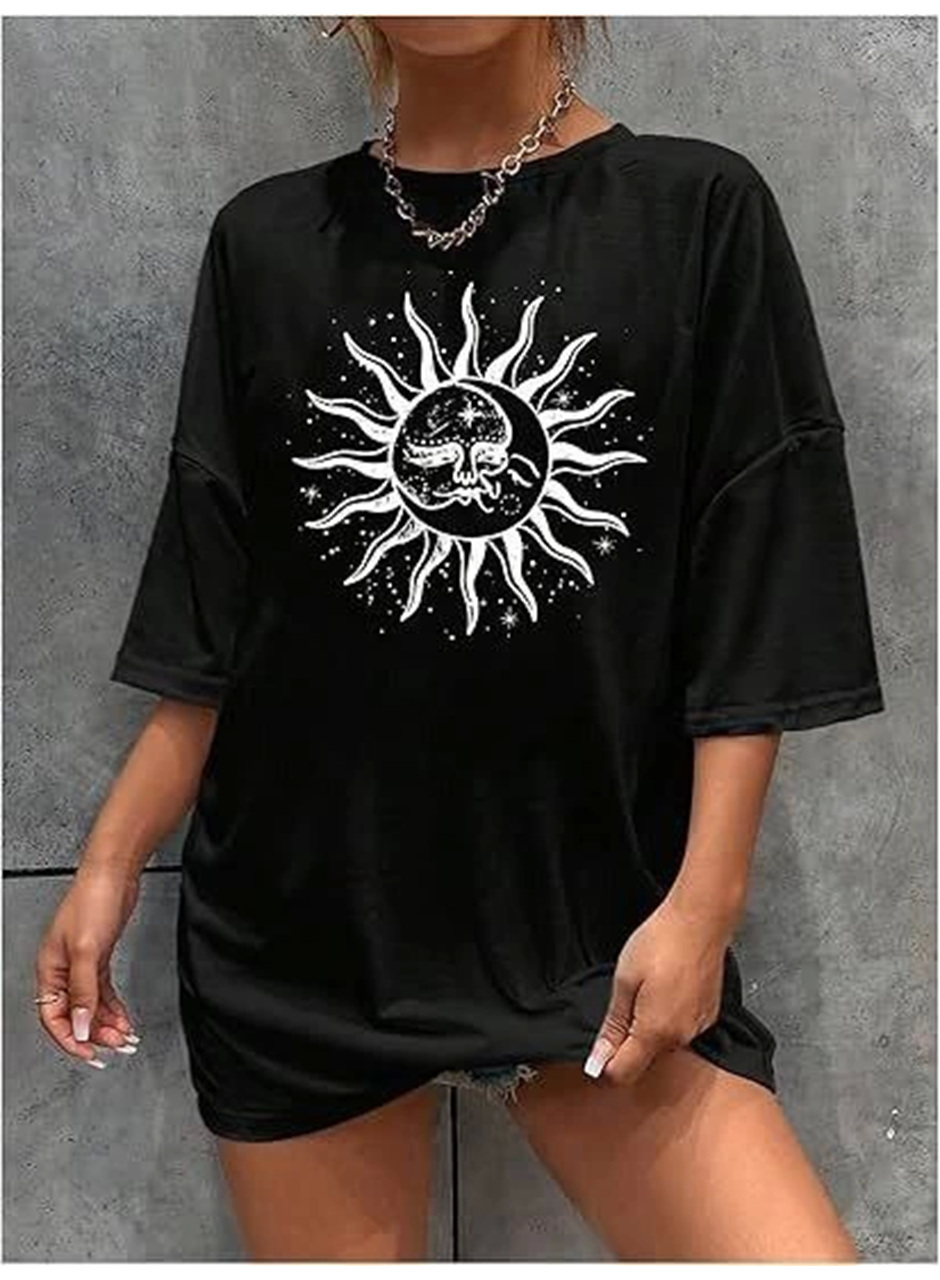 Bisiklet Yaka Baskılı T-shirt - Siyah