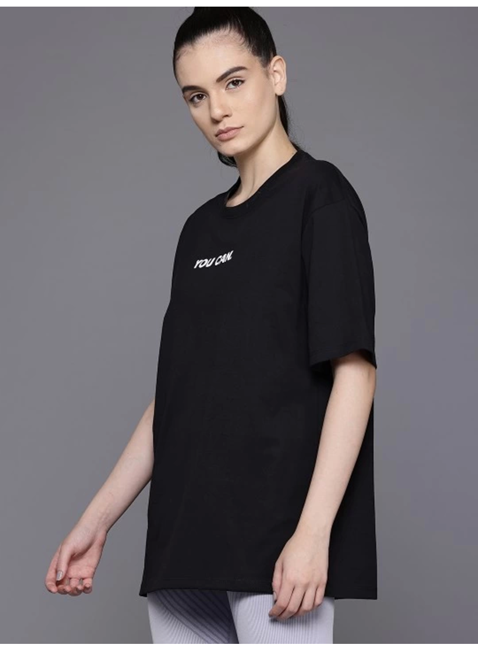 Baskılı Oversize T-shirt - Siyah