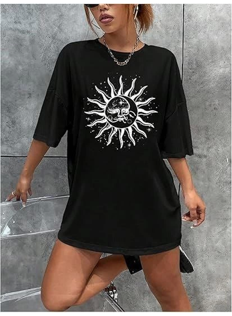 Bisiklet Yaka Baskılı T-shirt - Siyah