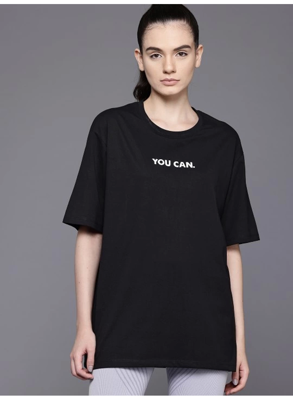 Baskılı Oversize T-shirt - Siyah
