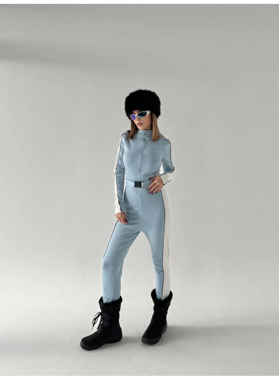 Kemer Detaylı Fermuarlı Tulum - Bebe Mavisi