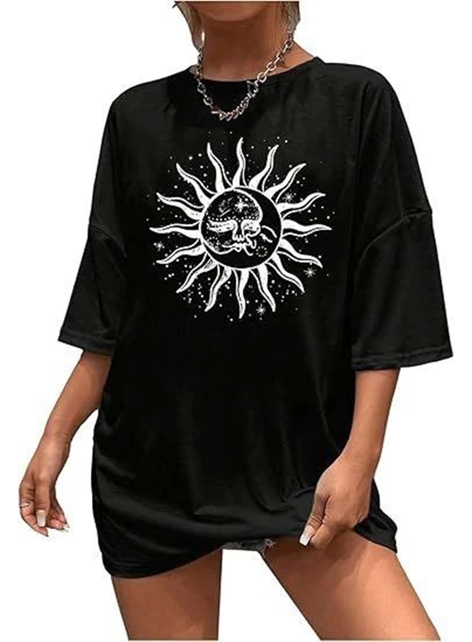 Bisiklet Yaka Baskılı T-shirt - Siyah