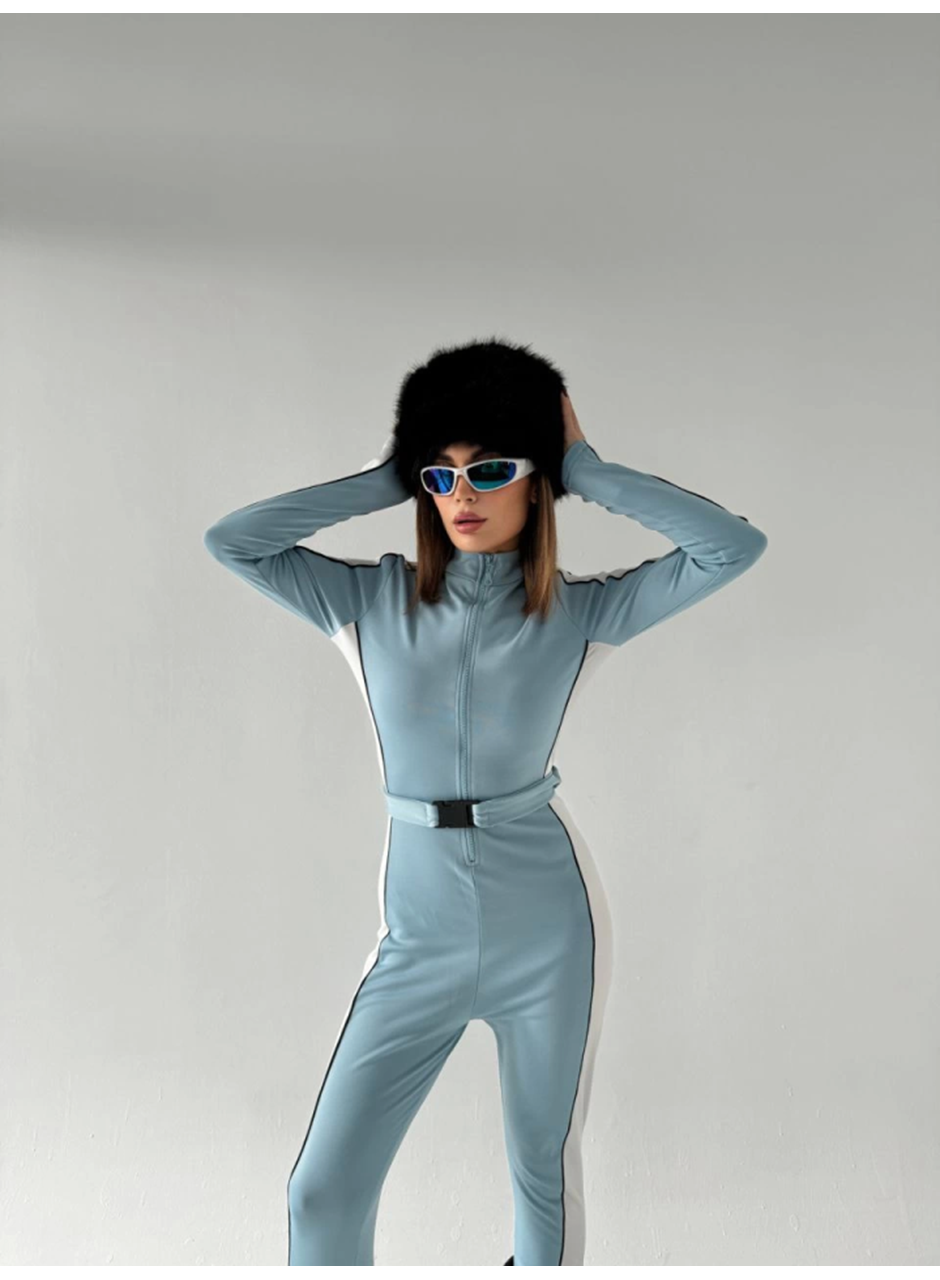 Kemer Detaylı Fermuarlı Tulum - Bebe Mavisi