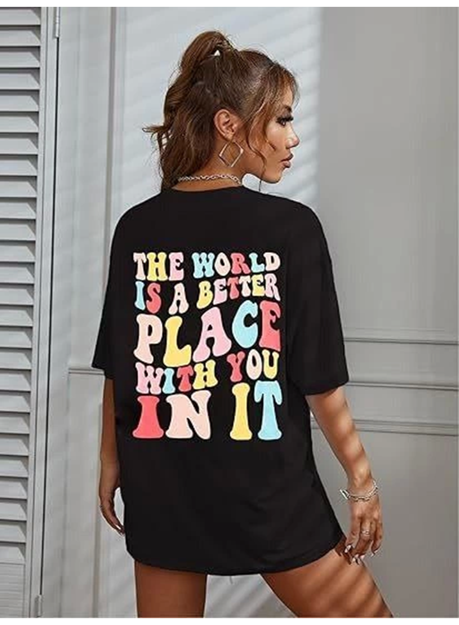 Bisiklet Yaka Baskılı T-shirt - Siyah