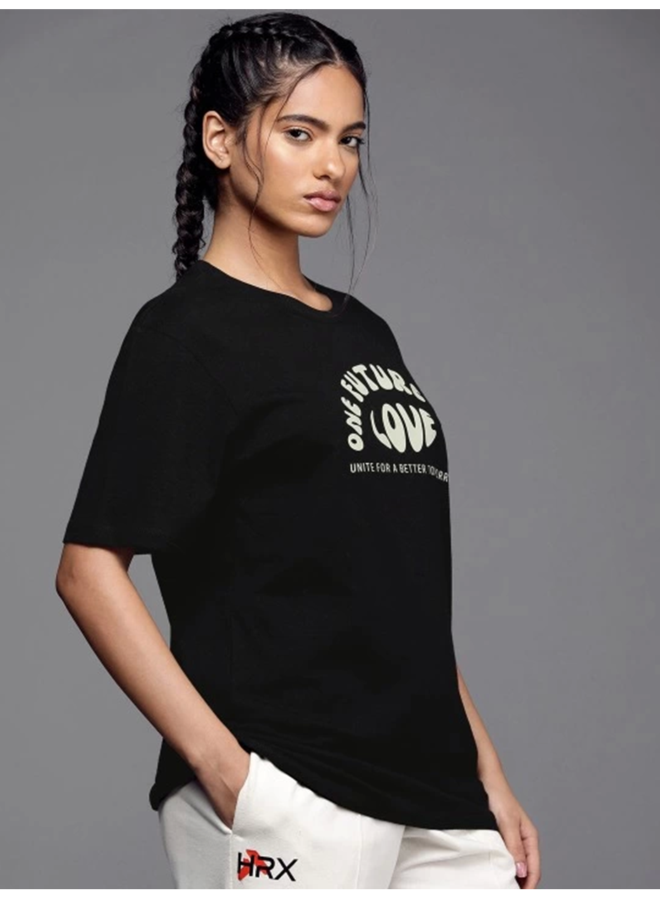Baskılı Oversize T-shirt - Siyah