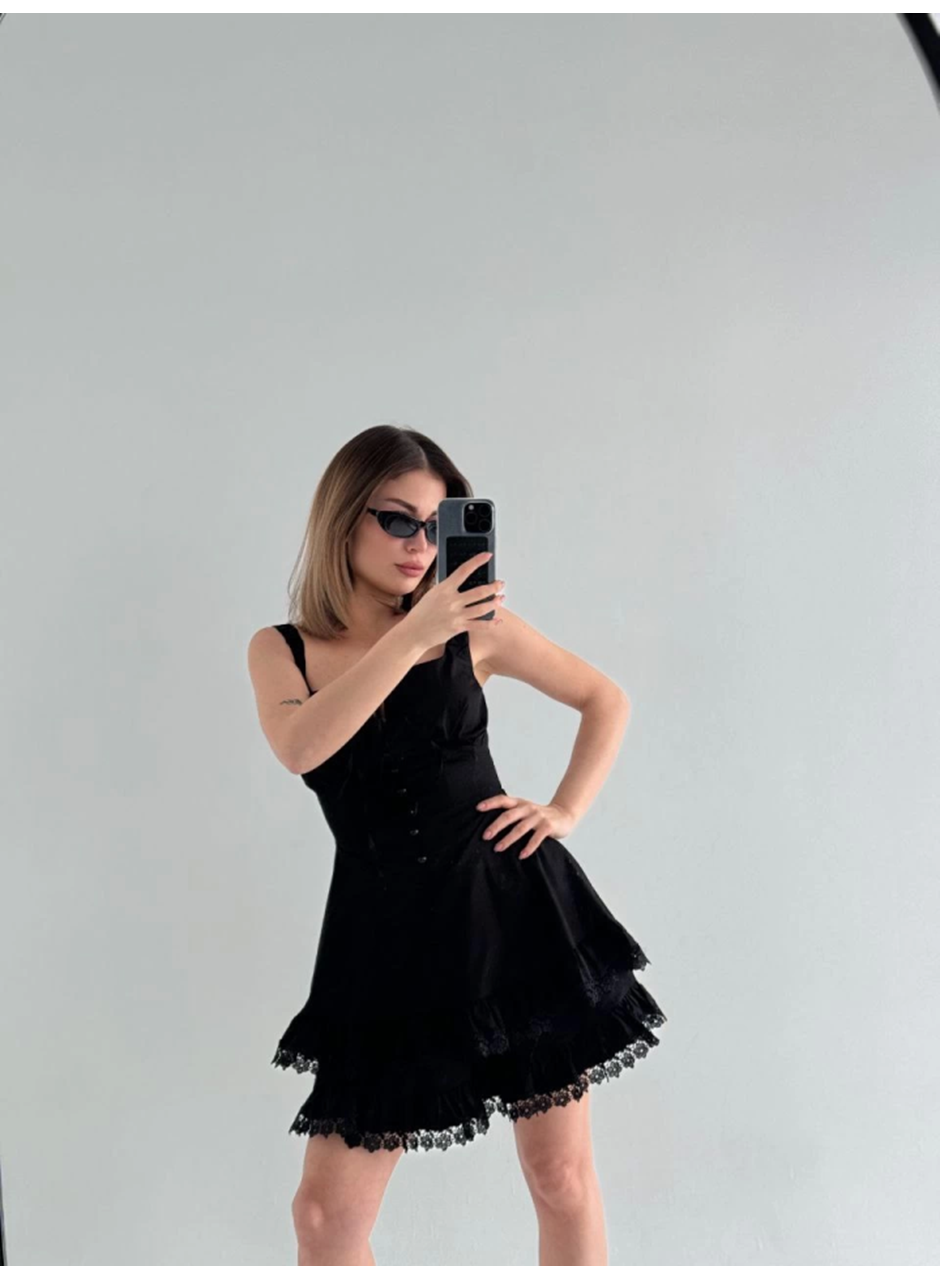 Mini Askılı Elbise - Siyah