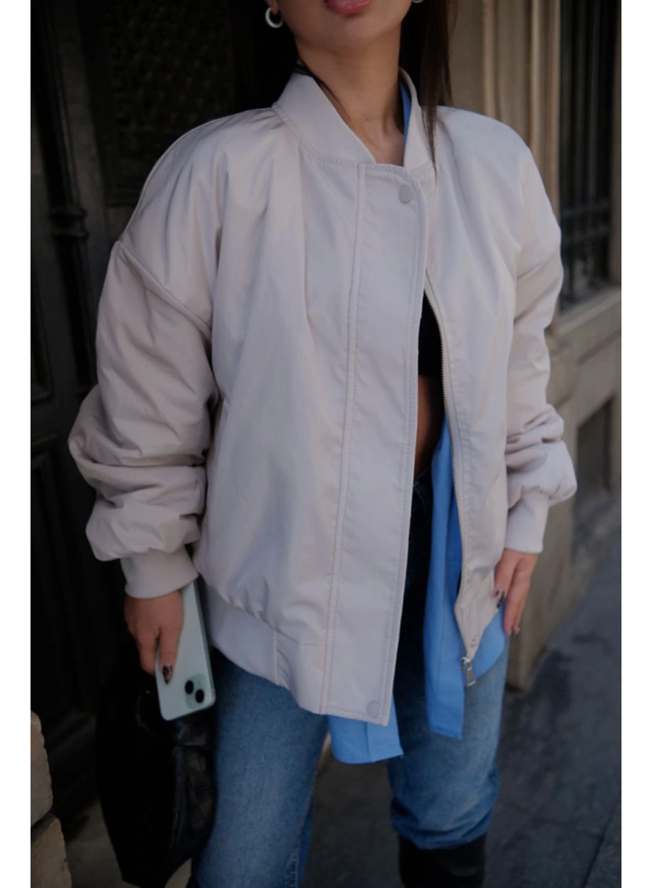 Cepli Bomber Ceket Mont - Beyaz