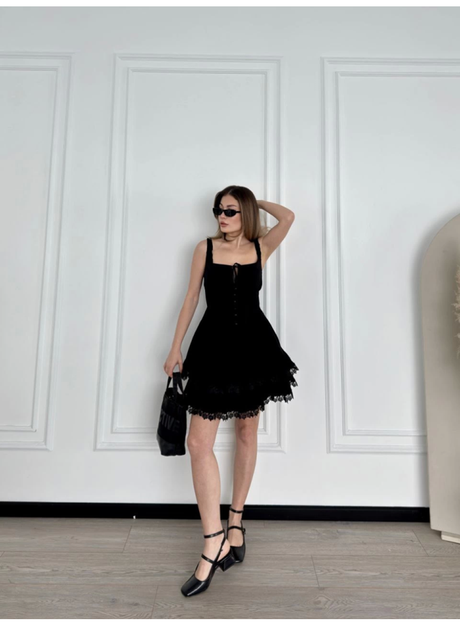 Mini Askılı Elbise - Siyah