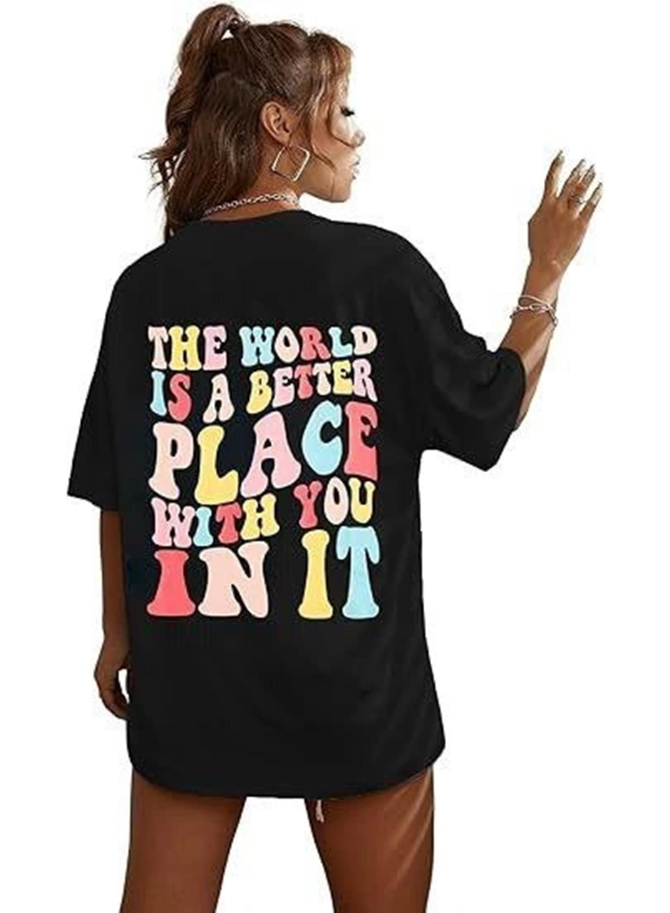 Bisiklet Yaka Baskılı T-shirt - Siyah