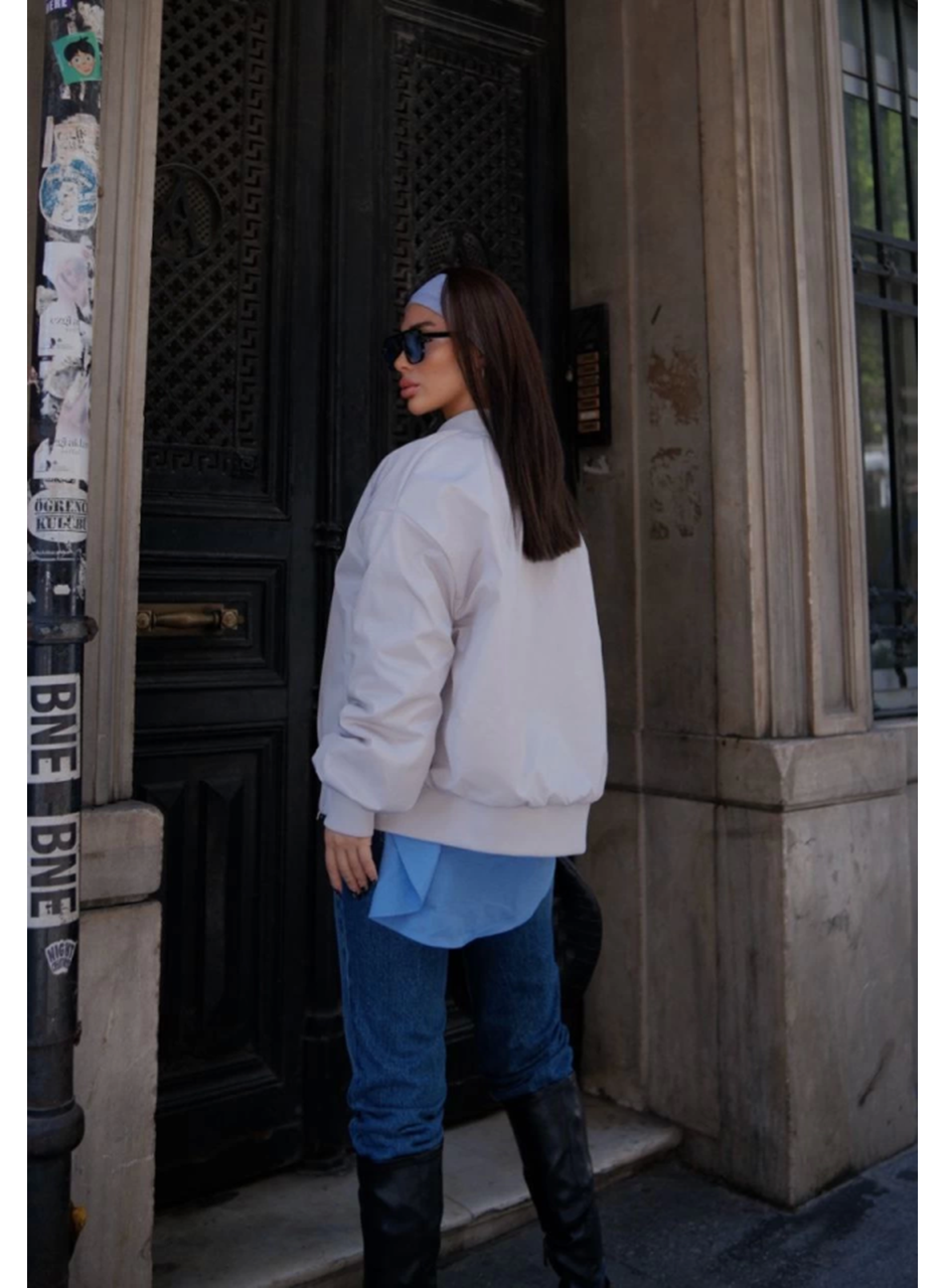 Cepli Bomber Ceket Mont - Beyaz