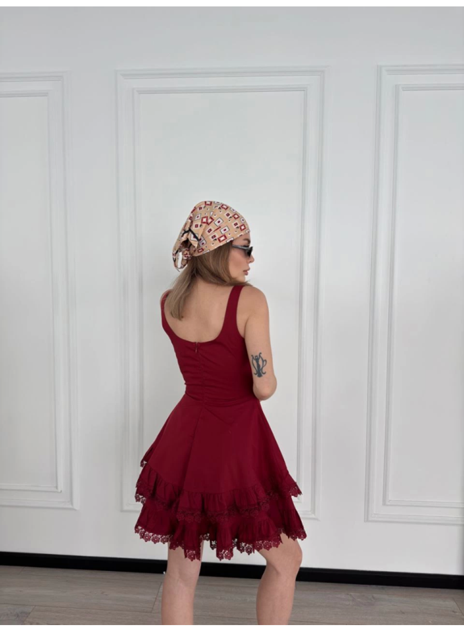 Mini Askılı Elbise - Bordo