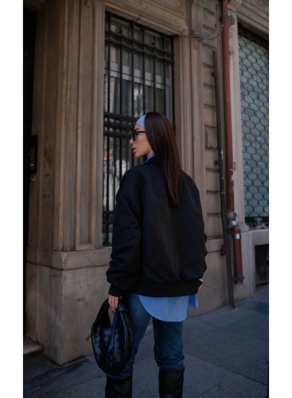Cepli Bomber Ceket Mont - Siyah