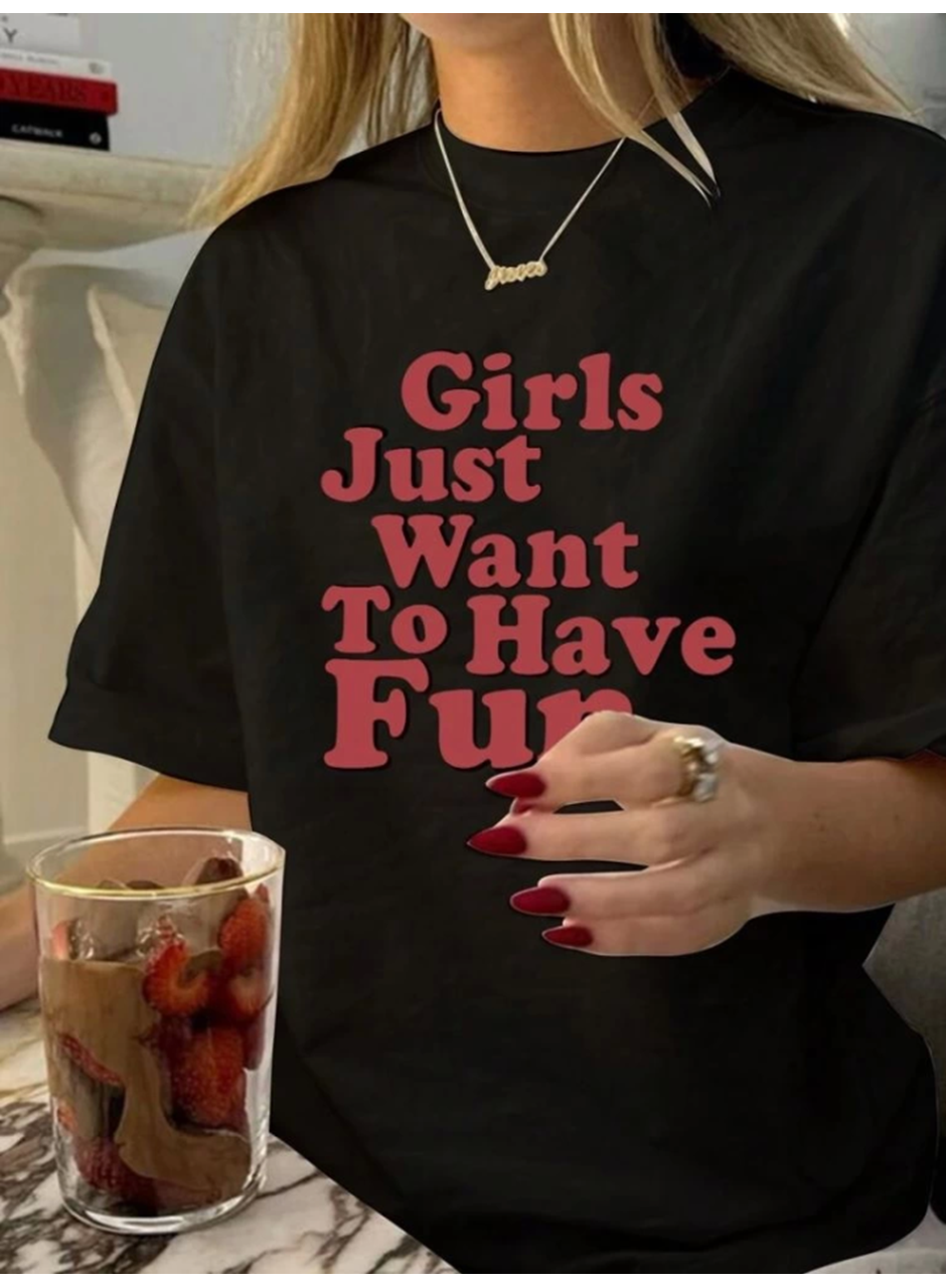 Baskılı Oversize T-shirt - Siyah