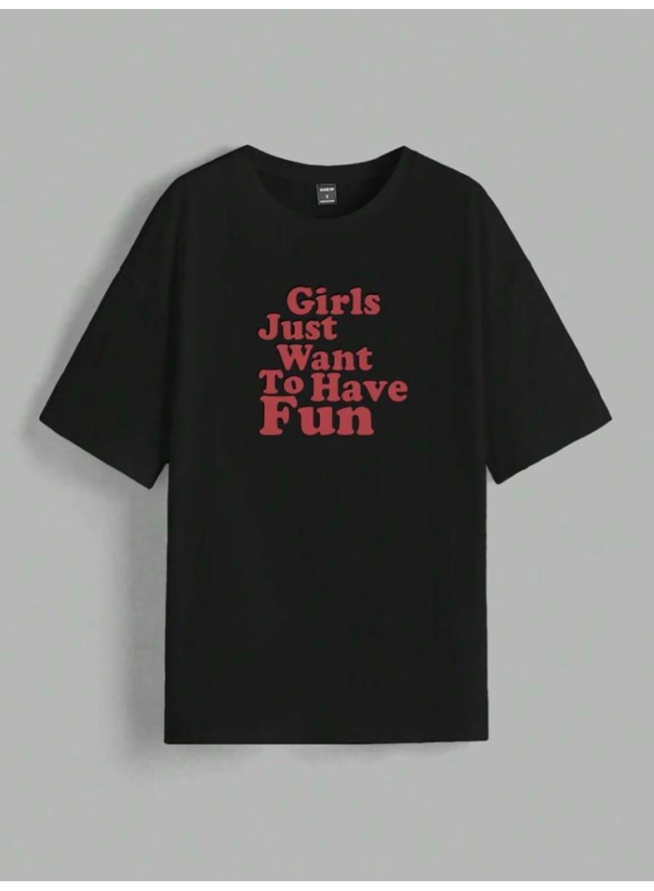 Baskılı Oversize T-shirt - Siyah