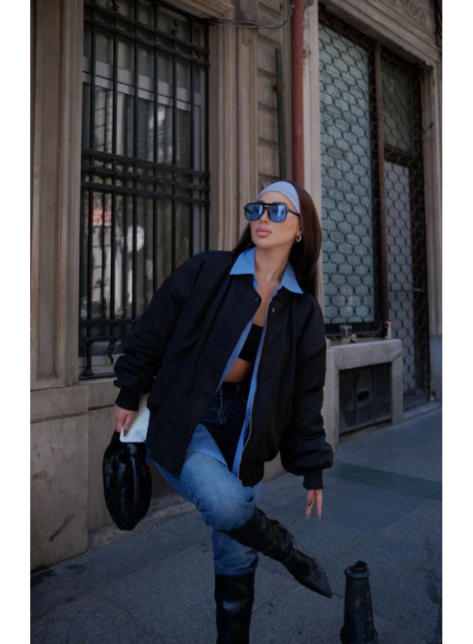 Cepli Bomber Ceket Mont - Siyah