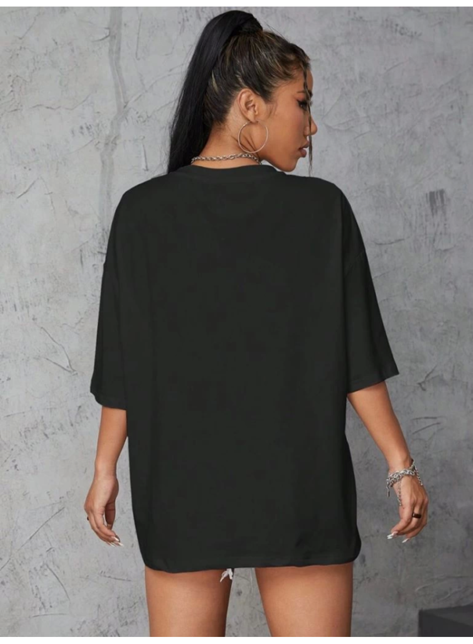 Baskılı Oversize T-shirt - Siyah