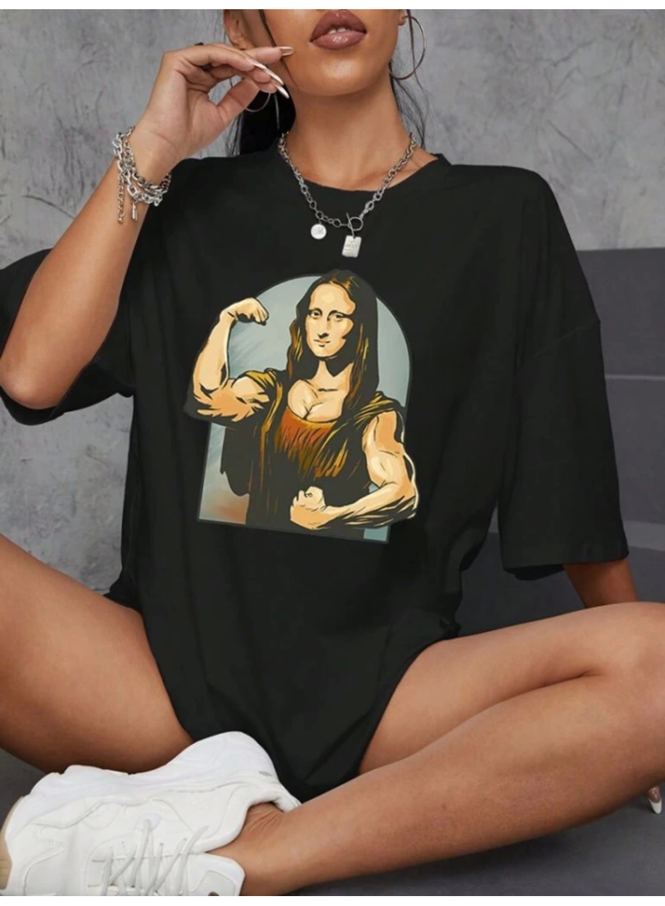 Baskılı Oversize T-shirt - Siyah