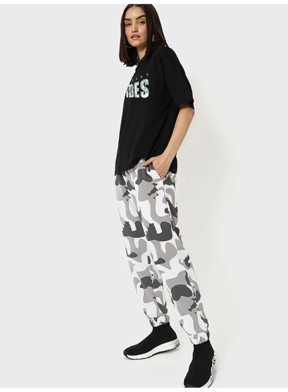 Baskılı Oversize T-shirt - Siyah