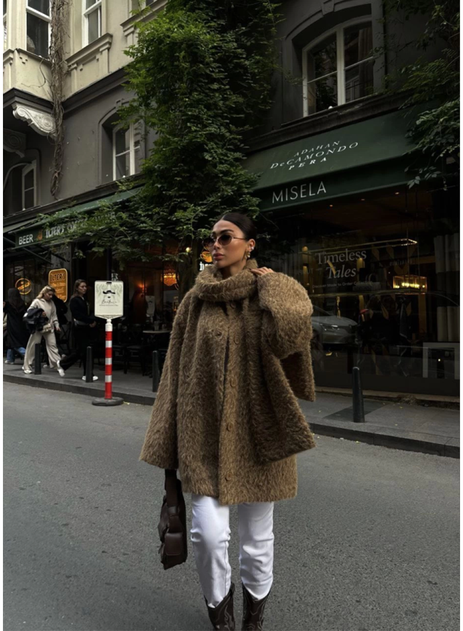 Yün Cıkartılabilen Atkılı ,Kaban İkili Takım- Kahve