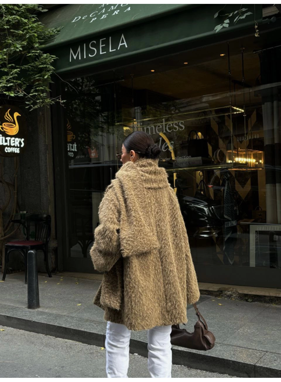 Yün Cıkartılabilen Atkılı ,Kaban İkili Takım- Kahve