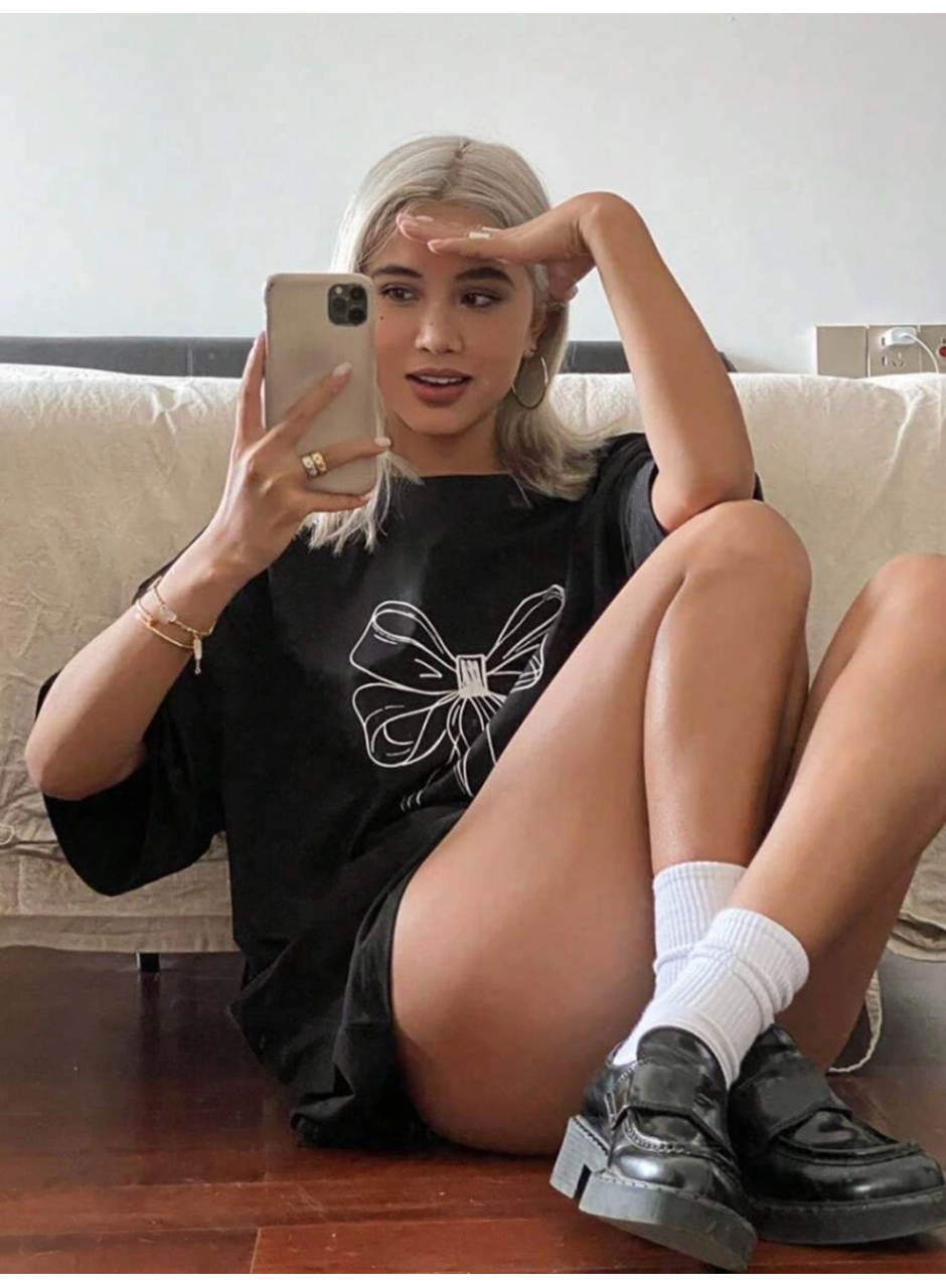 Baskılı Oversize T-shirt - Siyah