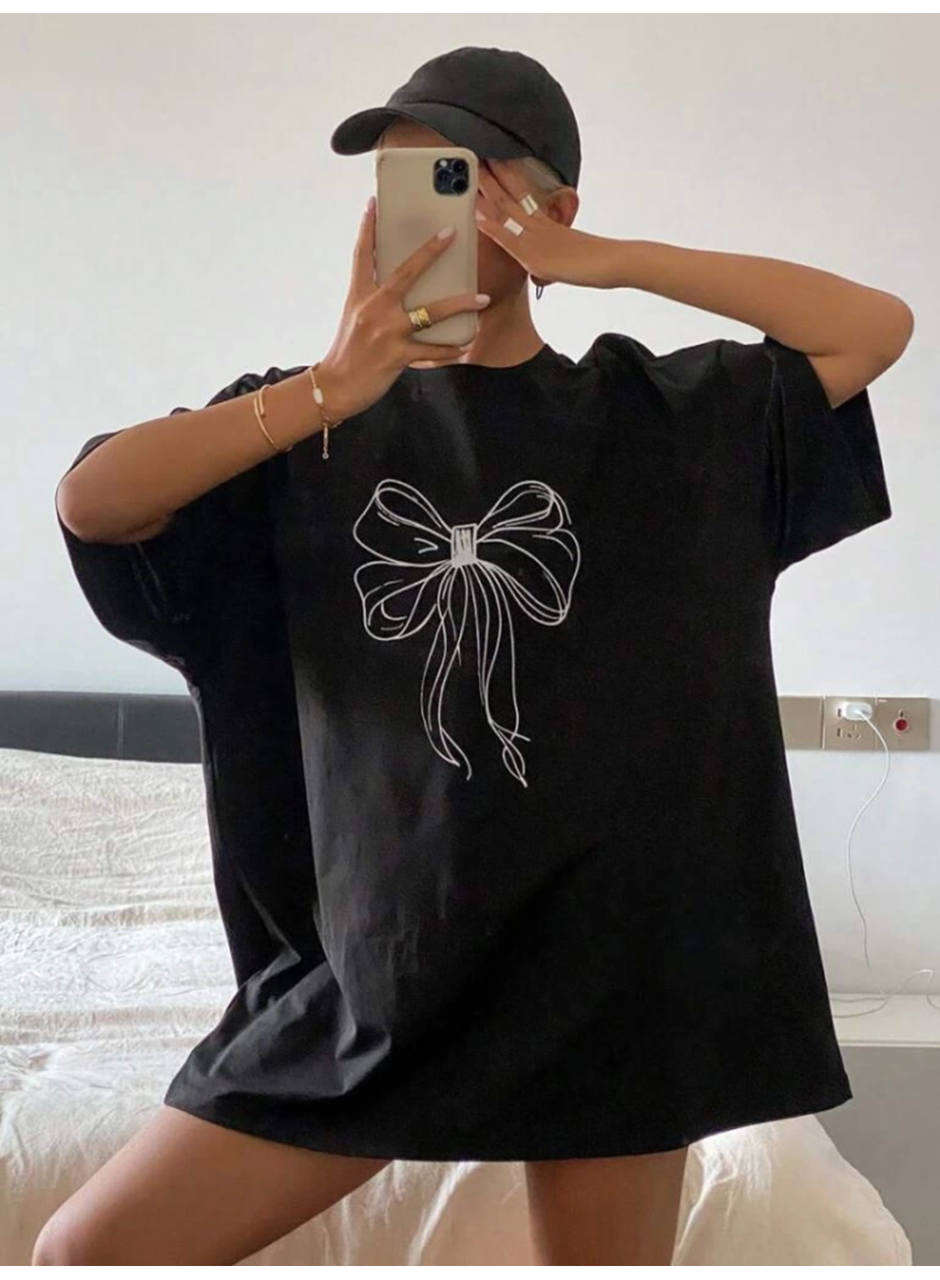 Baskılı Oversize T-shirt - Siyah