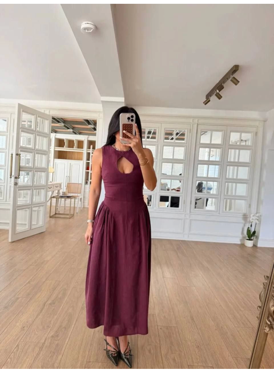 Kolsuz Uzun Kabardin Elbise - Bordo