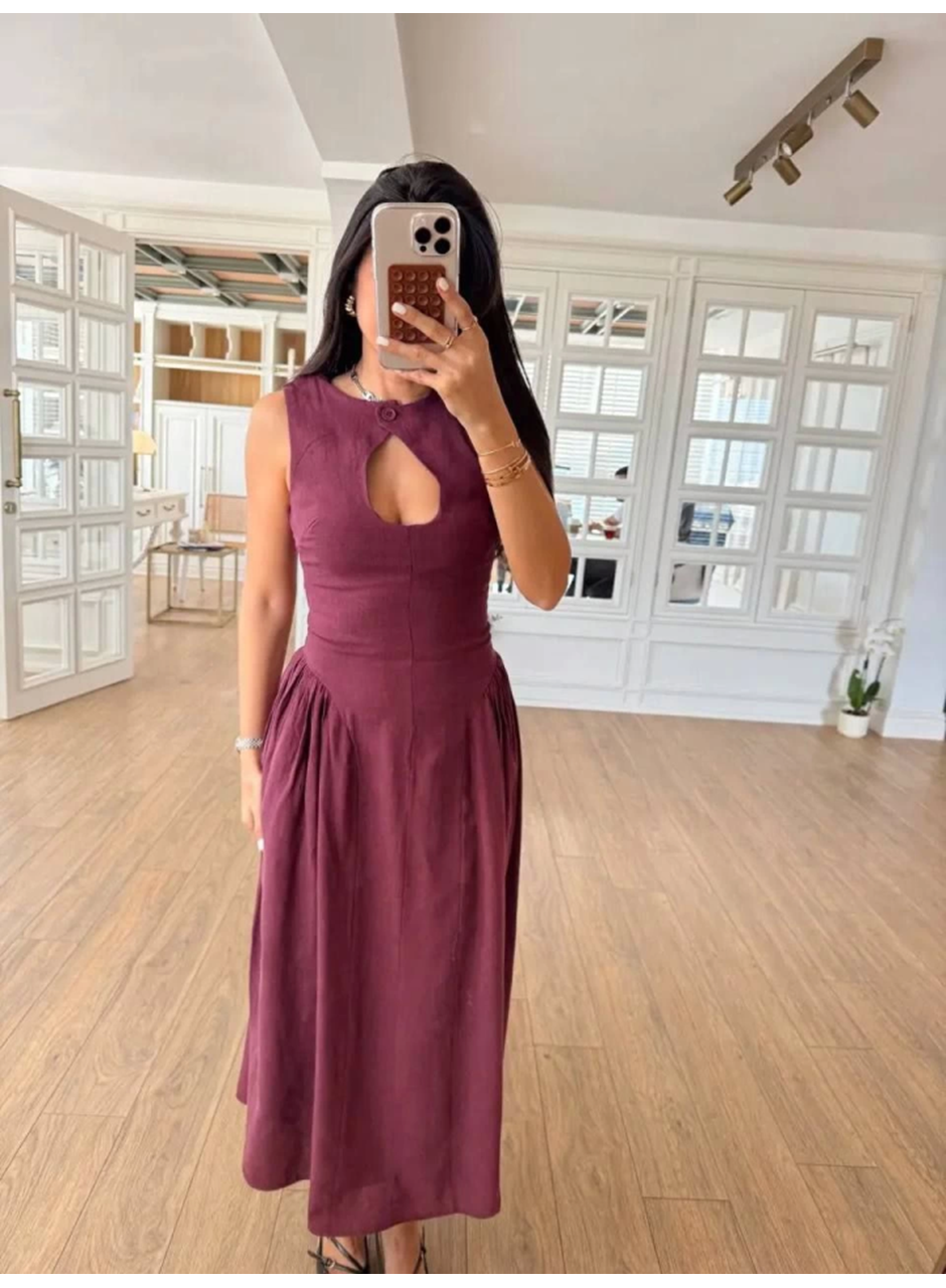 Kolsuz Uzun Kabardin Elbise - Bordo