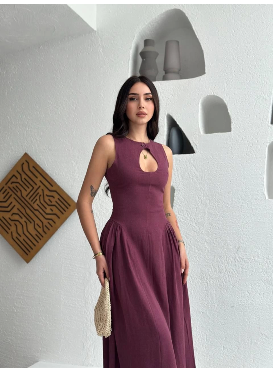 Kolsuz Uzun Kabardin Elbise - Bordo