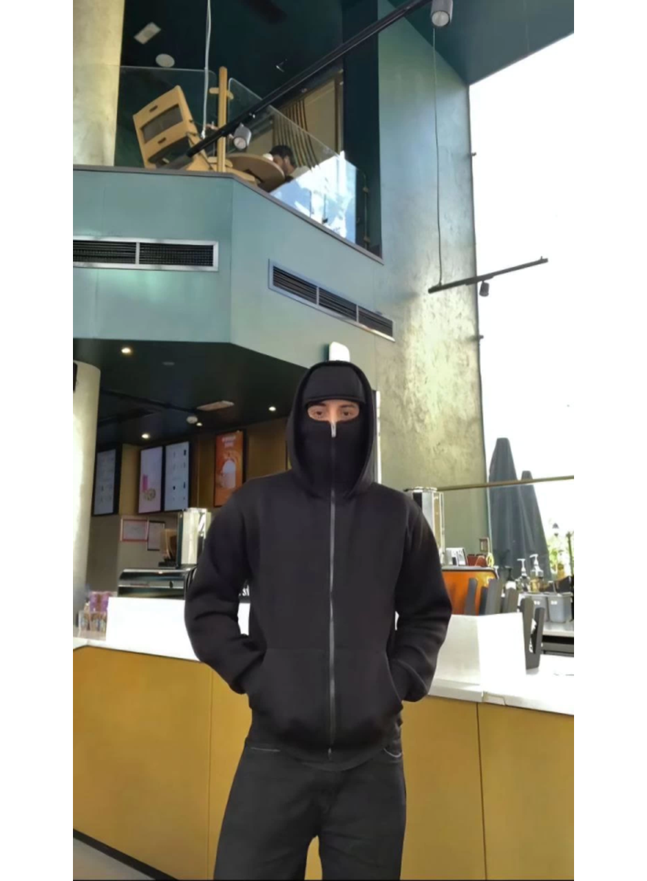 Samuray ZIP Fermuarlı Kapüşonlu SweatShirt- Siyah