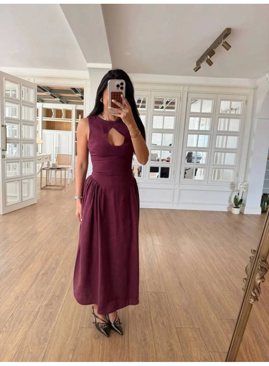 Kolsuz Uzun Kabardin Elbise - Bordo