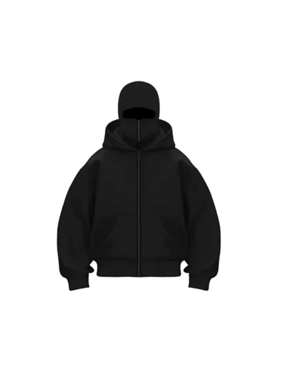 Samuray ZIP Fermuarlı Kapüşonlu SweatShirt- Siyah