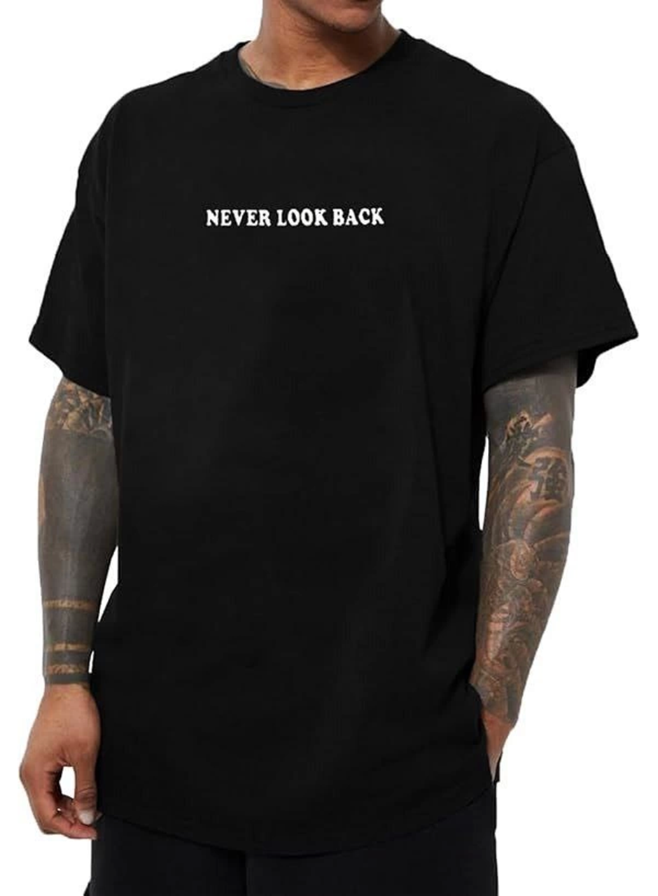 Erkek Bisiklet Yaka Kısa Kol Baskılı T-shirt - Siyah