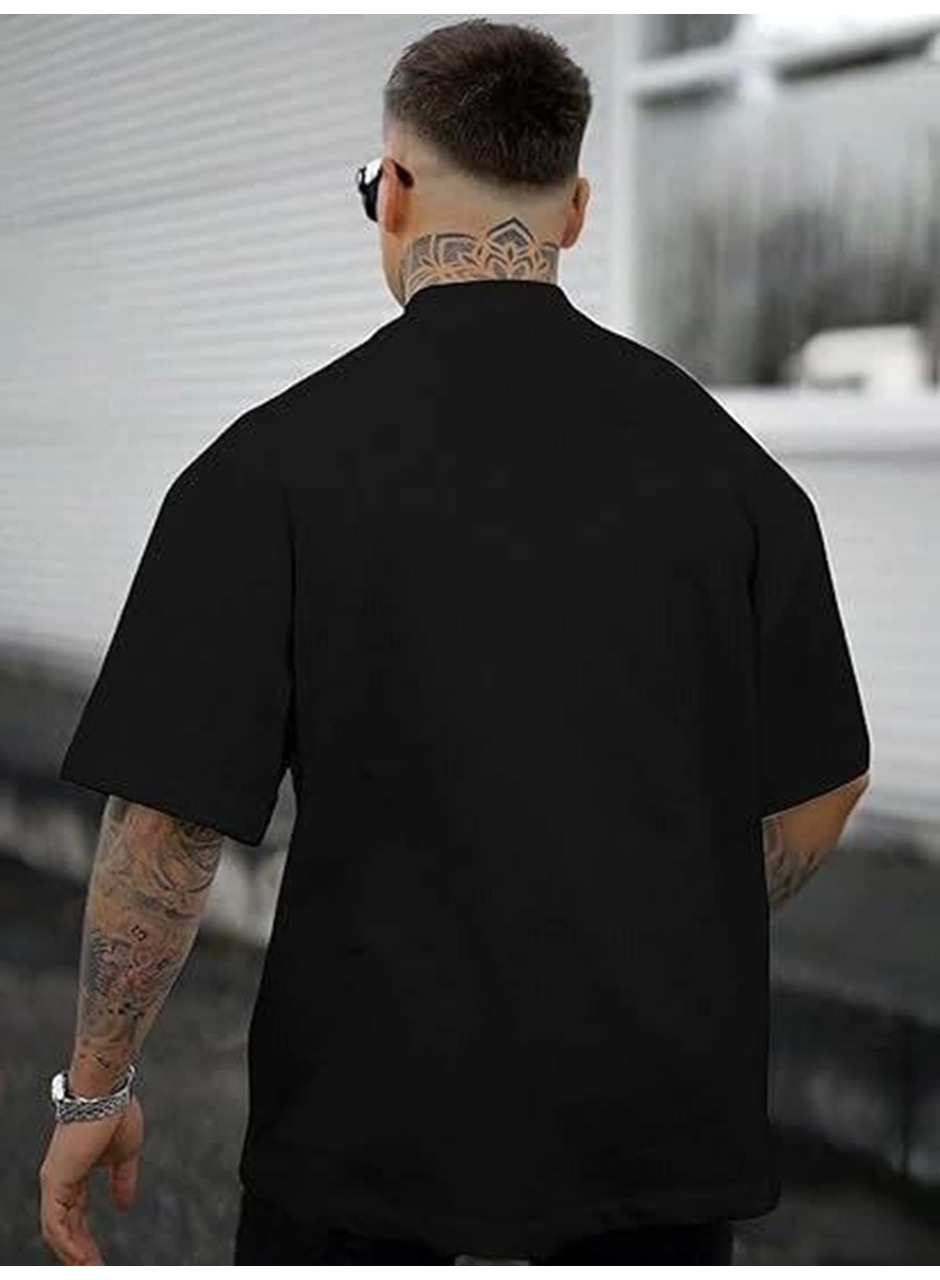 Erkek Bisiklet Yaka Kısa Kol Baskılı T-shirt - Siyah