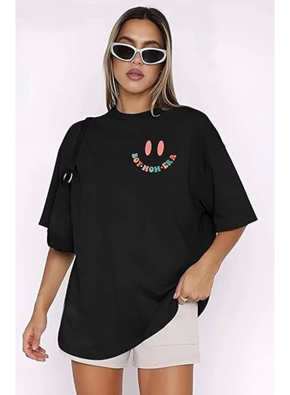 Bisiklet Yaka Kısa Kol Baskılı T-shirt - Siyah