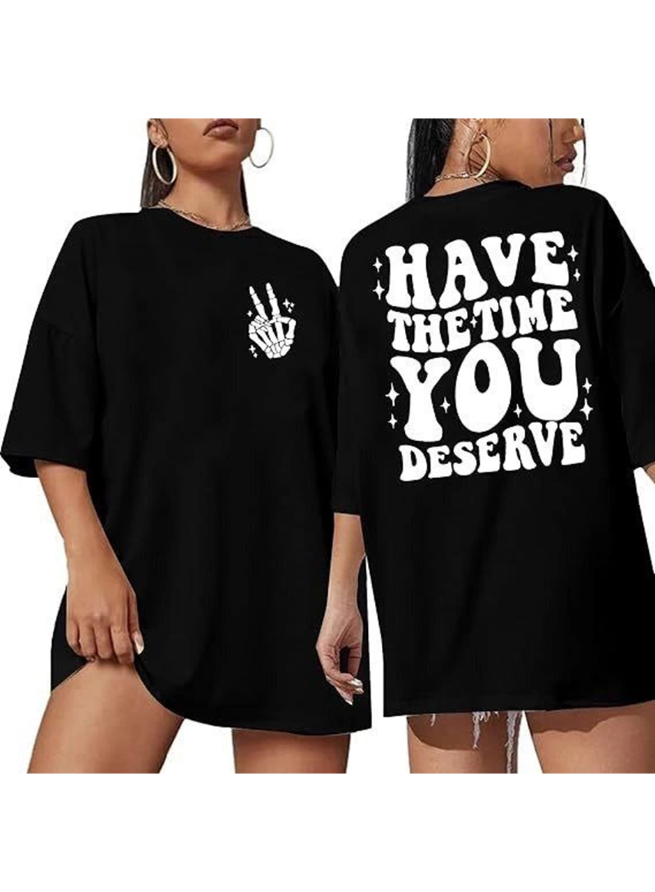 Bisiklet Yaka Kısa Kol Baskılı T-shirt - Siyah