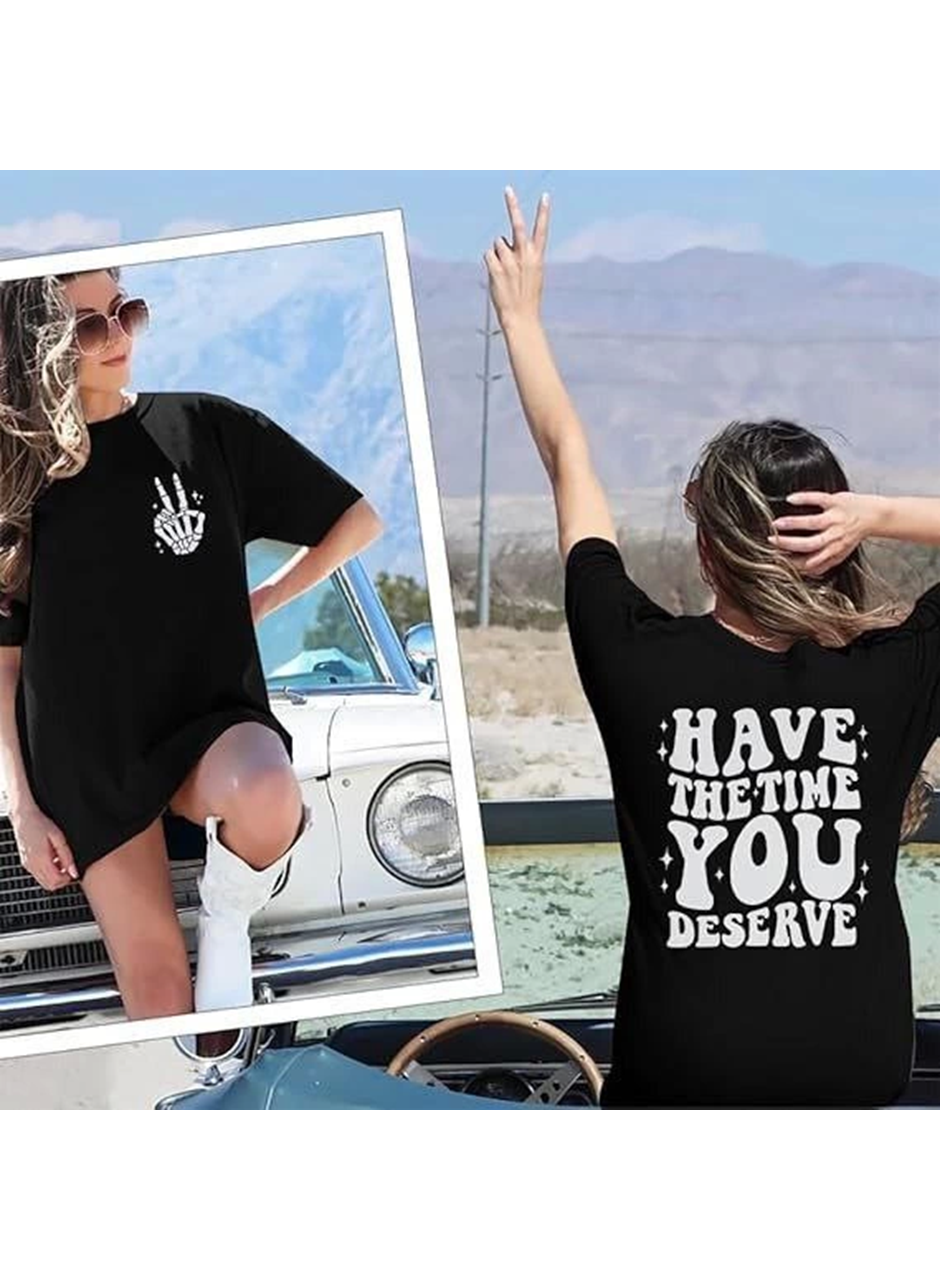 Bisiklet Yaka Kısa Kol Baskılı T-shirt - Siyah