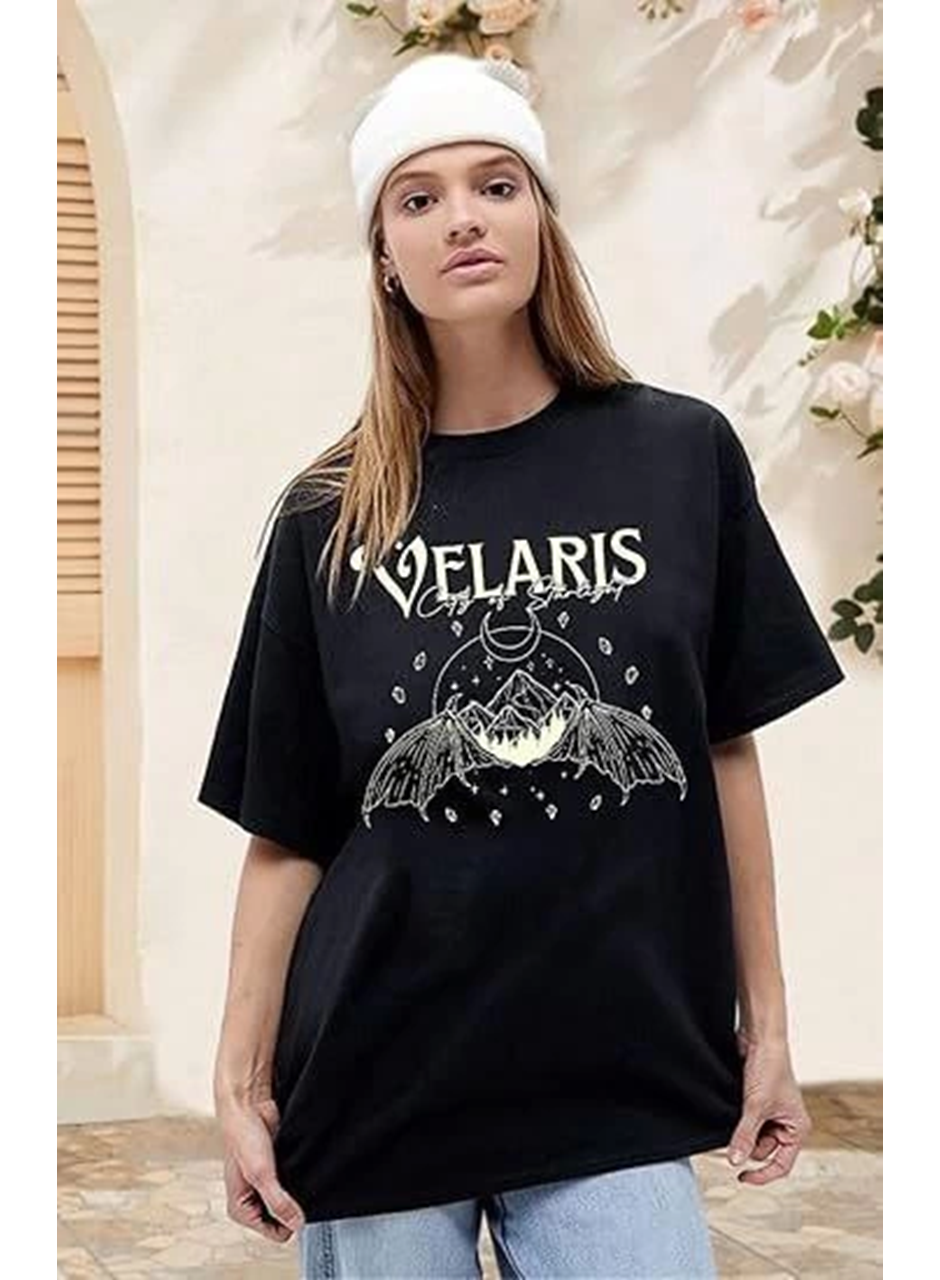 Bisiklet Yaka Baskılı T-shirt - Siyah