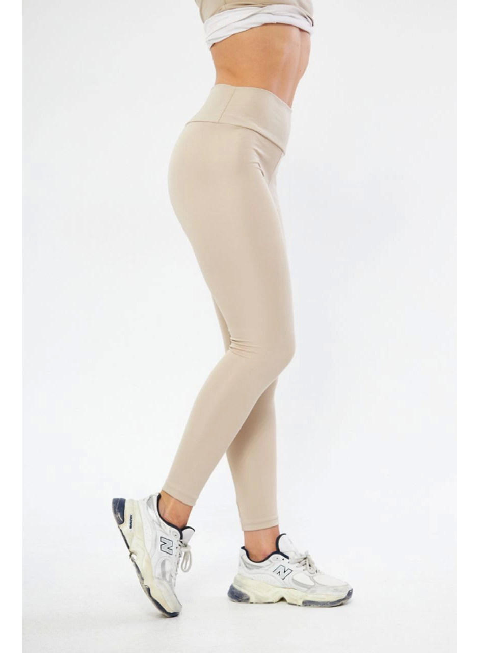 Kışlık Yüksek Bel Toparlayicı Ve Sıkılaştırıcı Likralı Şardonlu Tayt - Bej