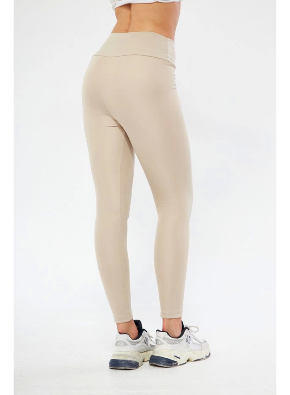 Kışlık Yüksek Bel Toparlayicı Ve Sıkılaştırıcı Likralı Şardonlu Tayt - Bej