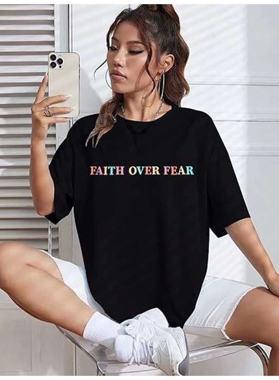 Bisiklet Yaka Baskılı T-shirt - Siyah