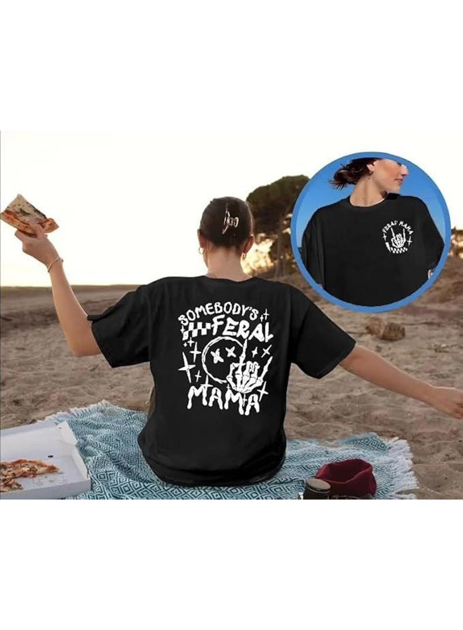 Bisiklet Yaka Baskılı T-shirt - Siyah