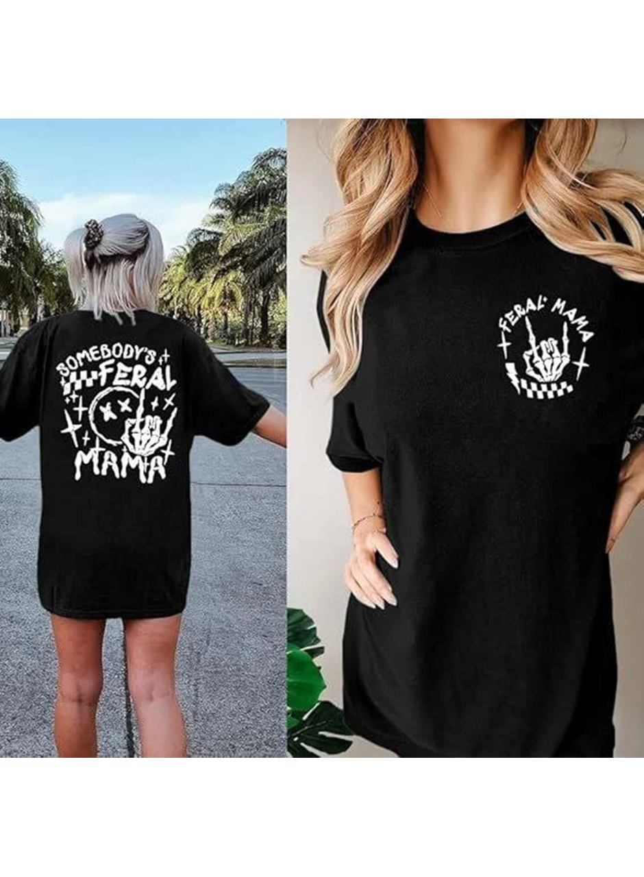 Bisiklet Yaka Baskılı T-shirt - Siyah