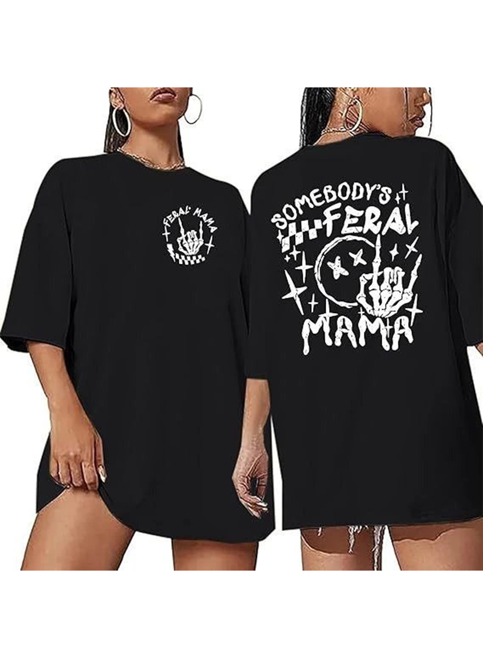 Bisiklet Yaka Baskılı T-shirt - Siyah